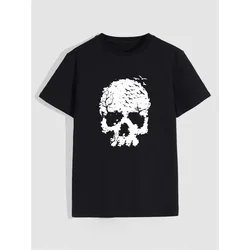 Skull Print Men's Comfy T-shirt, Graphic Tee Men's Summer Outdoor Clothes, Men's Clothing, Tops For Men