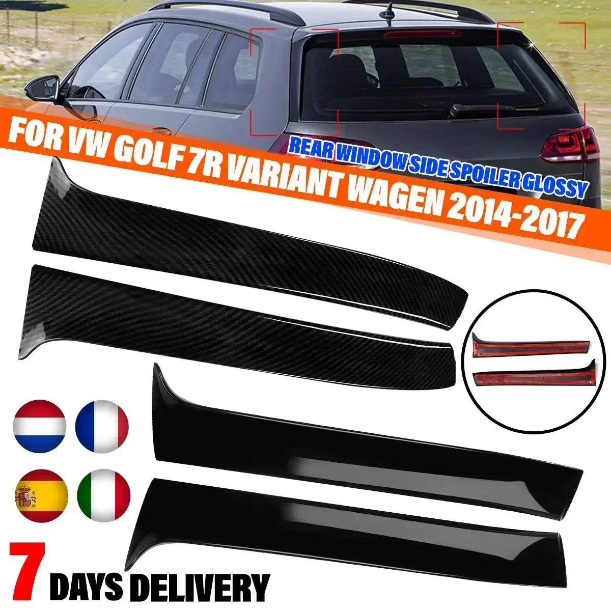 Gloss Black/Carbon Look Rear Window Side Spoiler canard Splitter Glossy For VW Golf 7 R Variant Wagen 2014 2015 16-2017 Body Kit