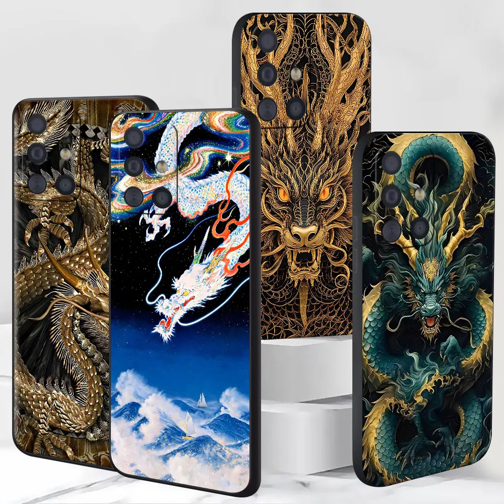 Dragon Case For Samsung Galaxy A17 A15 A16 A14 A11 A27 A25 A55 A54 A13 A33 A52 A21s A51 A22 A32 A34 A35 Black TPU Phone Cover