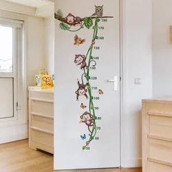 Monkey Vine Height Scale Wall Sticker Cartoon Kids Room Decoration Mural For Children Bedroom Home Decor Self-adhesive Wallpaper