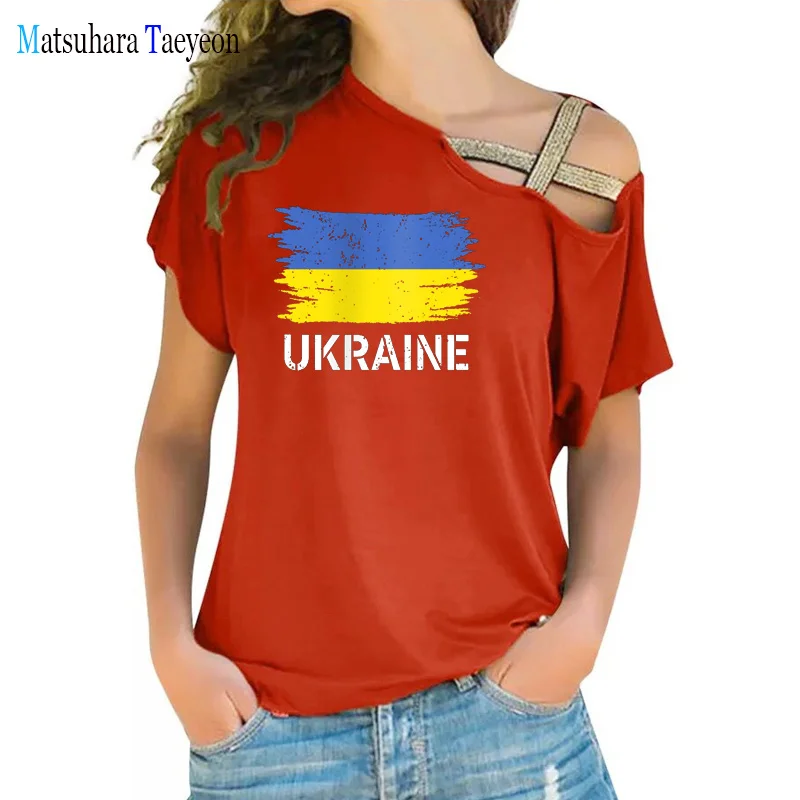 Vintage Ukraine Ukrainian Flag T-Shirts Summer Women Tops Short Sleeve Aesthetic Tees Female T-shirt Casual Streetwear Clothes