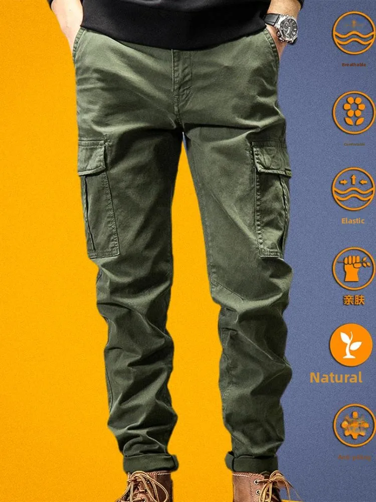 

Эластичные тонкие прямые мужские повседневные брюки из чистого хлопка, осенне-зимняя рабочая одежда, модные длинные брюки с несколькими цветами
