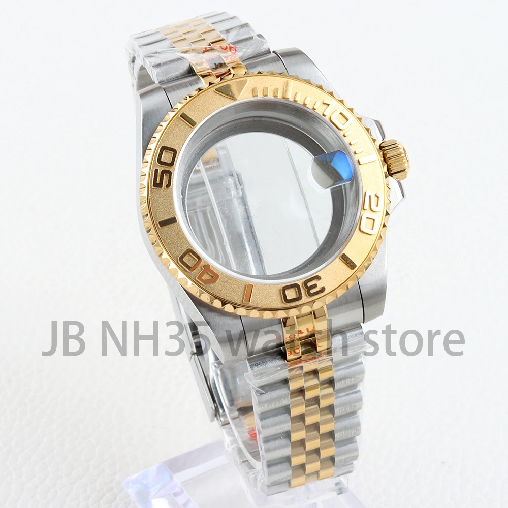 

Gold 40mm Sapphire Glass Watch Case Solid Stainless Steel Jubilee Bracelet For SUB GMT NH34 NH35 NH36 Movement Yacht-Master Case