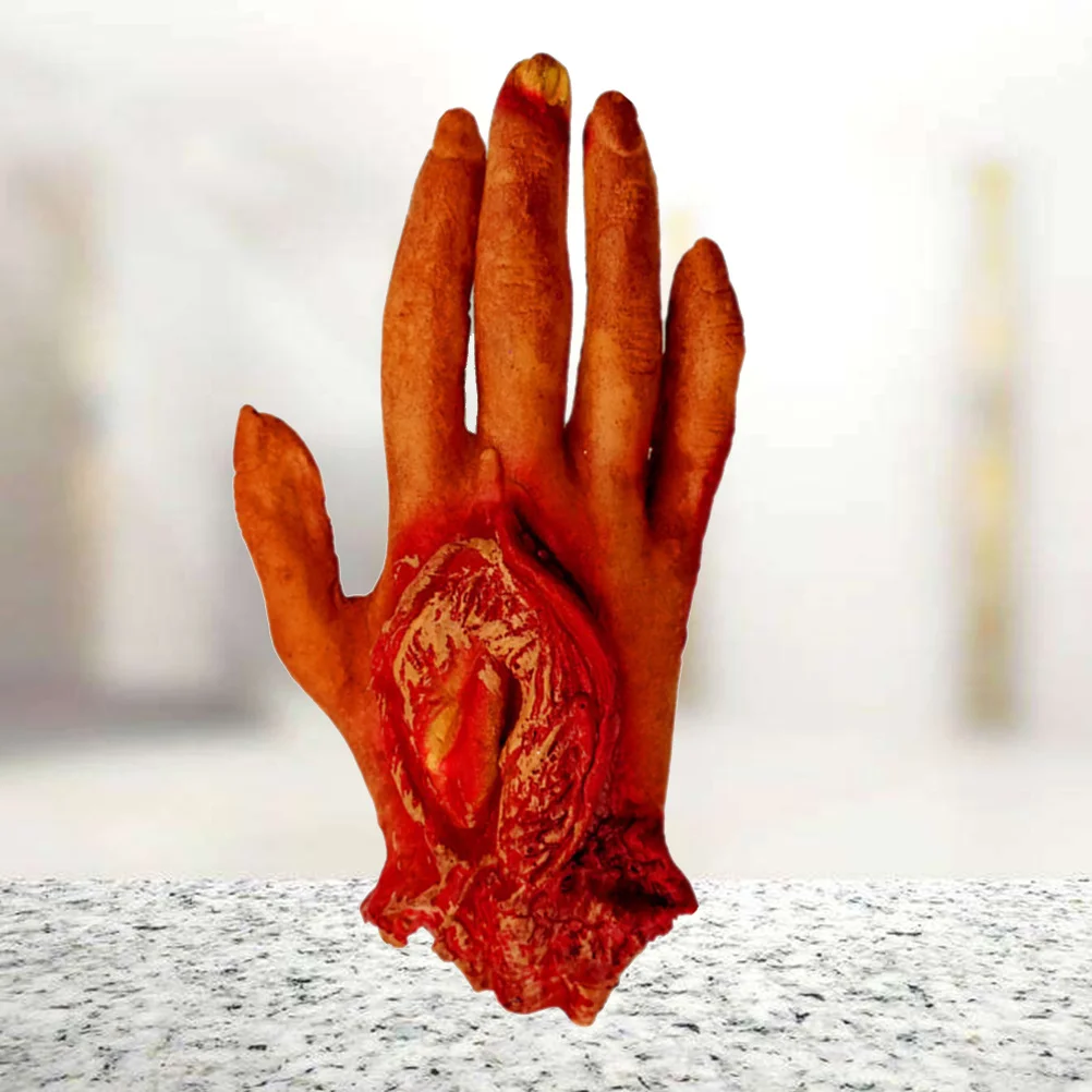 1 Stück abgetrennte menschliche Hand-Requisite, realistische blutige gruselige Dekoration für Spukhaus, Halloween-Streich, gruselige Handsimulation