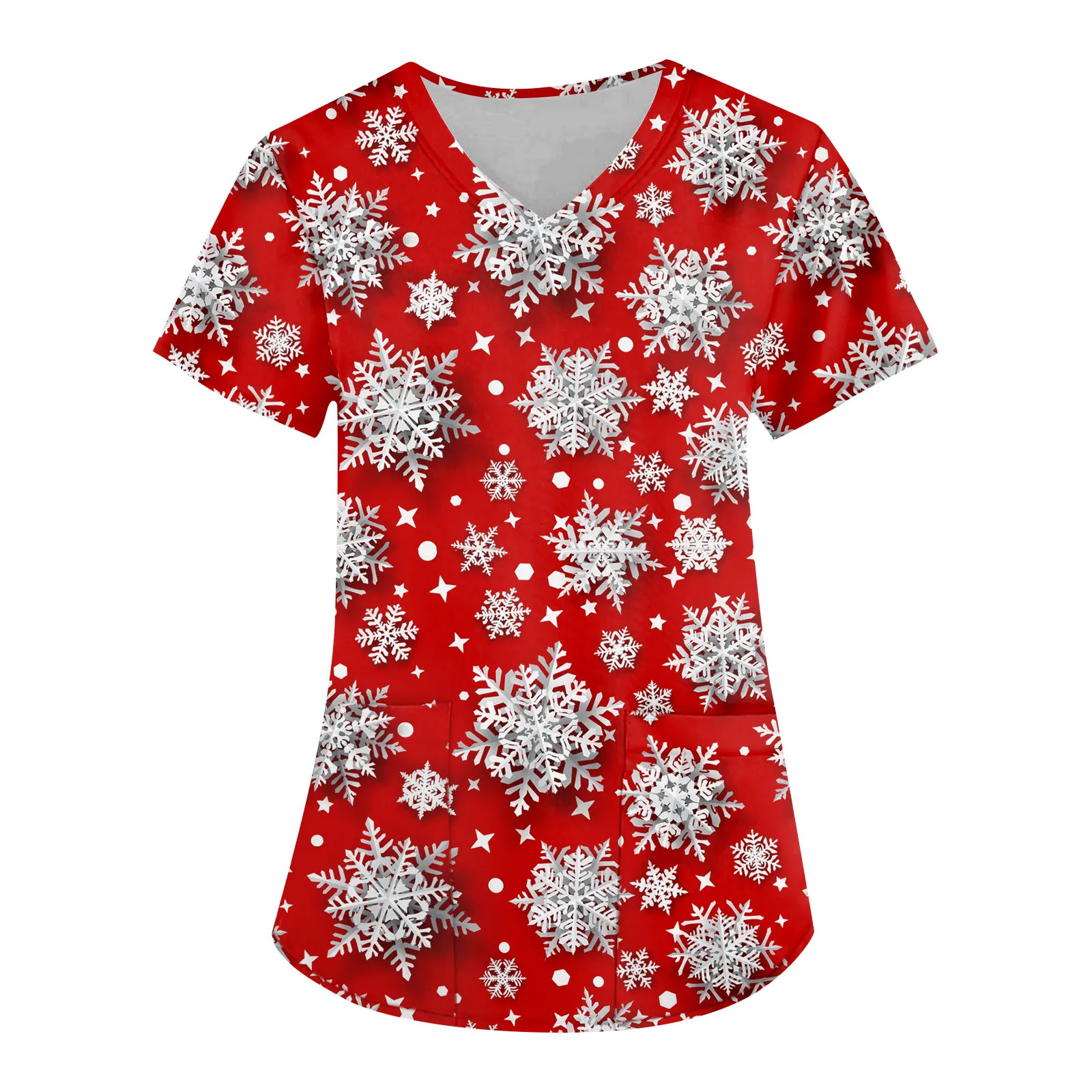 Christmas Nurse Scrubs Tops Women Medical Uniform Santa Claus Print V-Neck Nurse Uniform Hospital Healthcare Spa T-Shirt Blouse