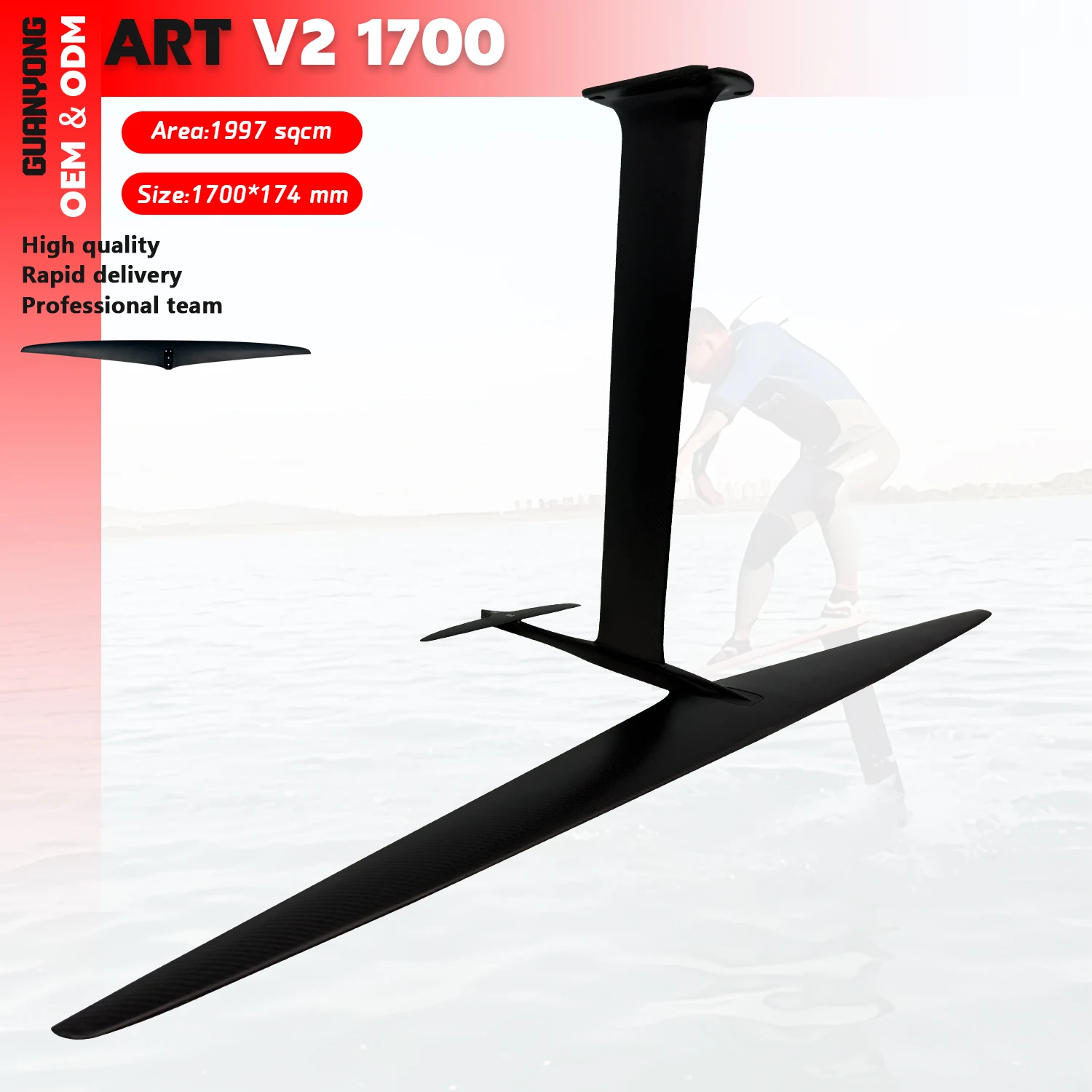 Producto estrella GY 1700v2 Nuevo Set de Foil de Carbono 1997cm² Negro con Envergadura Extra Larga (Ala Delantera/Ala Trasera/Fuselaje/Mástil) para Hydrofoil