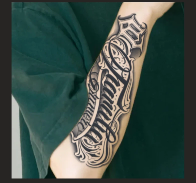 1 Stück handgeschriebene Schriftart, wasserdichtes temporäres Tattoo, langlebig, 1–2 Wochen, realistisches semi-permanentes Fake-Tattoo für Arm, Bein. – Detail 5