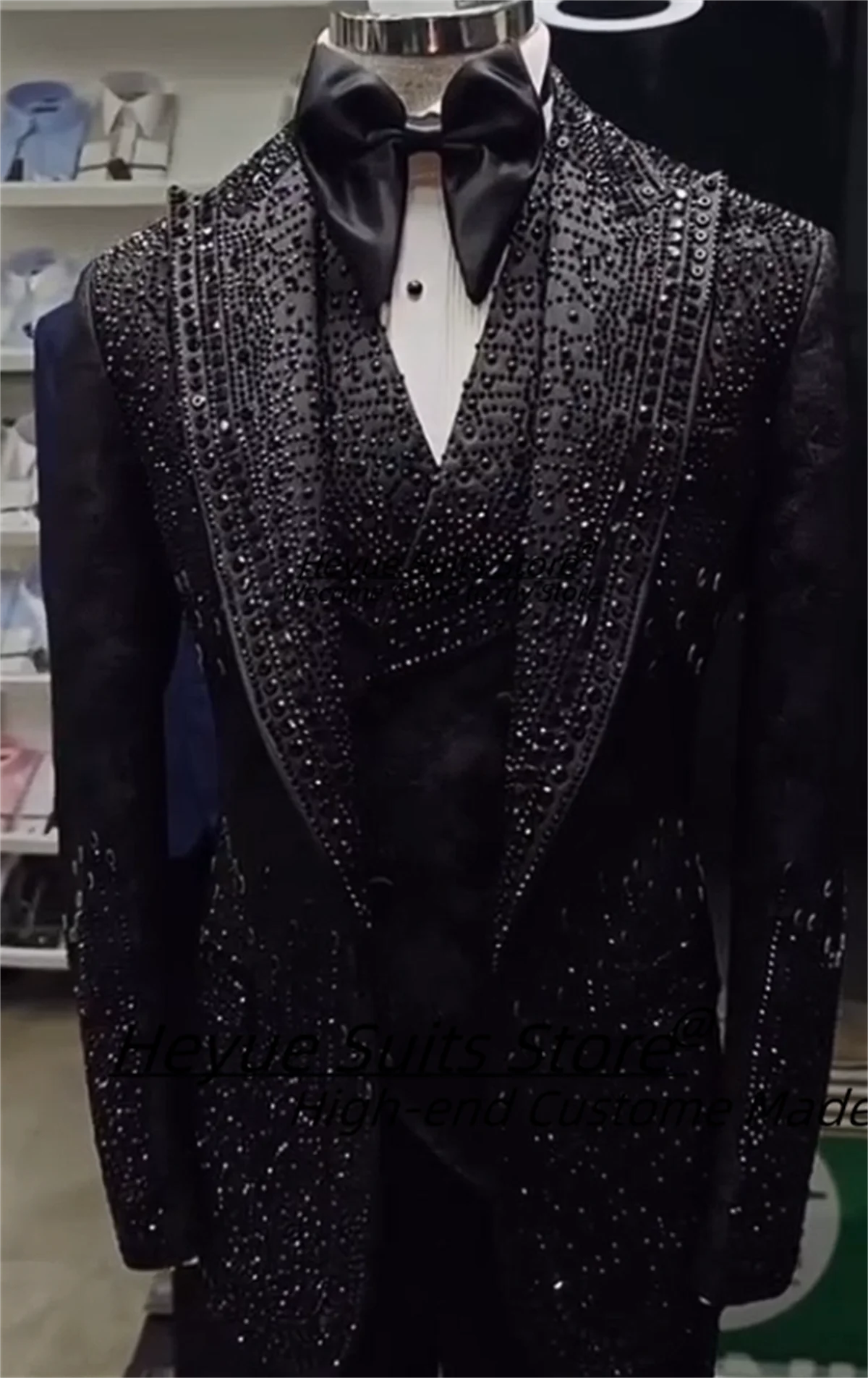 High-end Shiny Male Prom Blazers Slim Fit Peak Lapel Groom Wedding Tuxedos 3 Pieces Sets Luxuly Men Suits Party Costume Homme