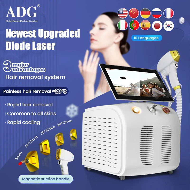 755 1064 808 Diode Laser Hair Removal Machine with 4 Probes Comortable Magnetic Handle remove Whole body hair Effective Epilator