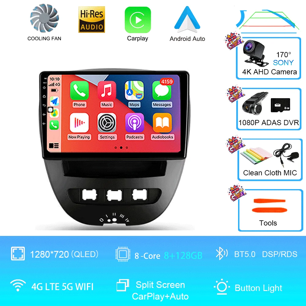 Android 16 Carplay Auto Multimedia Speler voor Peugeot 107 Citroen C1 Toyota Aygo 2005-2014 DSP Stereo 2din Autoradio Unit