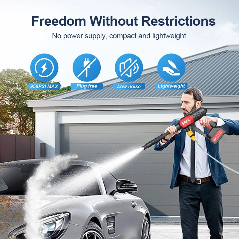 EAFC 100Bar Portable High Pressure Washer Car Water Gun Lithium Battery Charging Cleaner for Garden Irrigation Spray Gun Home