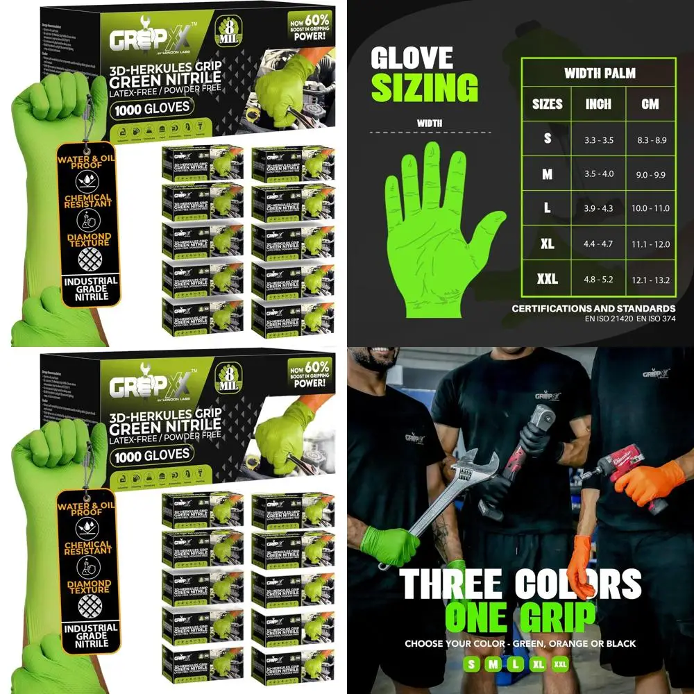 

Прочные нитриловые перчатки 8 мил, зеленые, с 3D-текстурой, без латекса и пудры – для промышленного и механического использования, оптовая упаковка