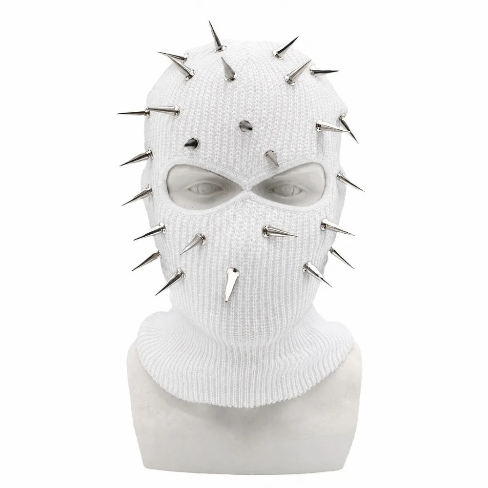 Hip Hop Spiked Knitted Rivet Hat Lightweight Stretchable Full Face Mask Windproof Breathable Knitted Beanie Motorcycle