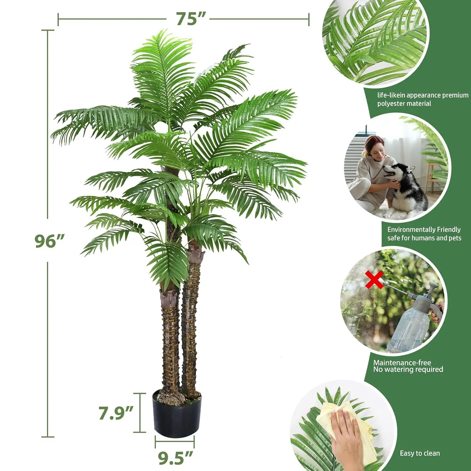 8ft Artificial Palm Tree Fake Palm Plants Outdoor Indoor in Pot Large Faux Palm Plants for Living Room Front Porch Patio Pool
