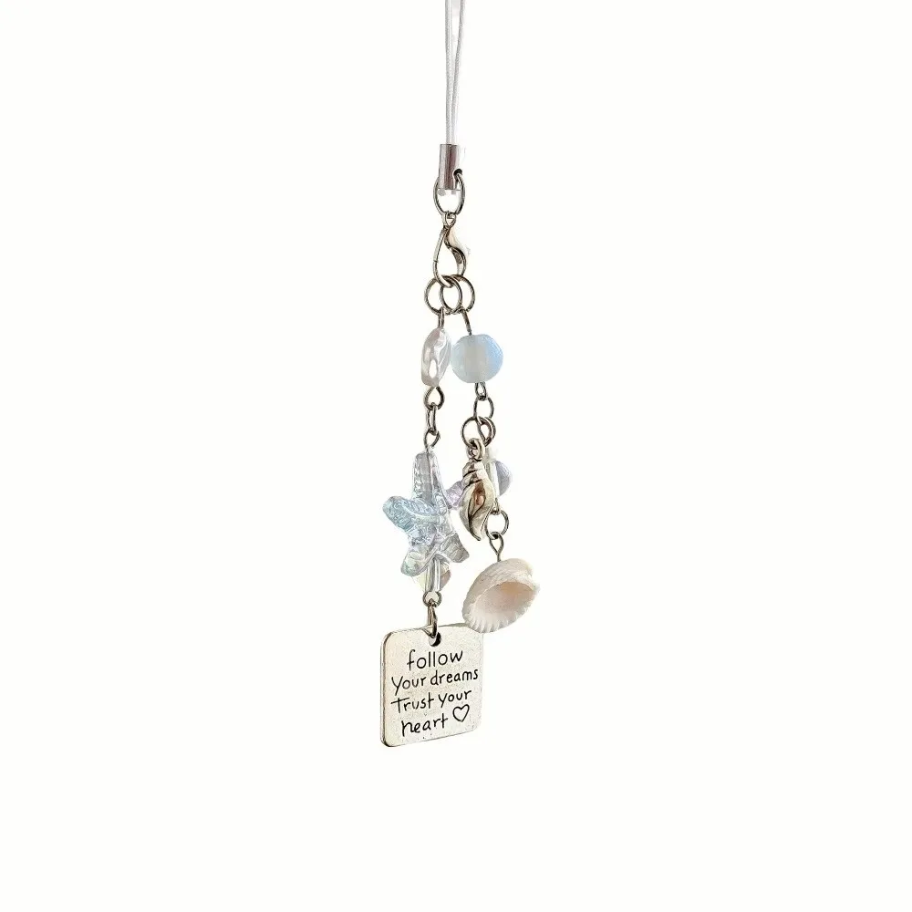 Acrylic Bead Charm Keychain Starfish Pearl Phone Lanyard Translucent Originality Blue Inspirational Quote Backpack Pendant