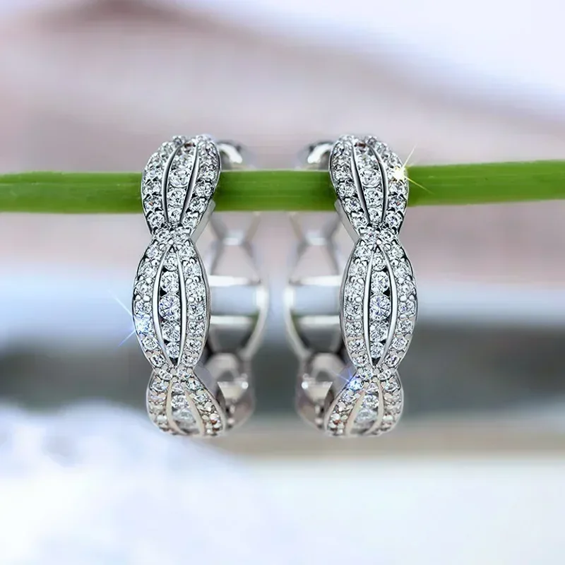 2024 New European and American Luxury Zircon Earrings Fashion Fried Dough Twists Hollow Cool Chain  Women's Jewelry