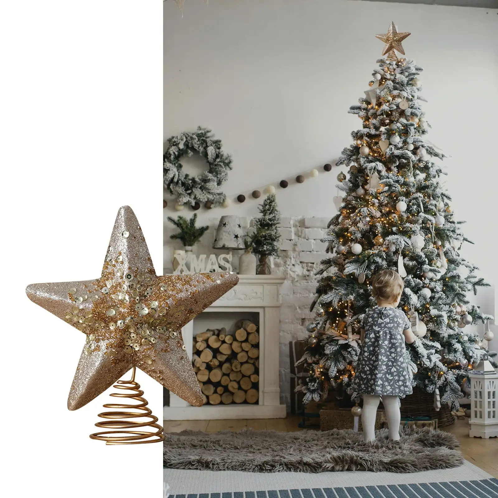 クリスマスツリーのトップスターデコレーション 光沢のあるユニ - Star Tree Topper のレビューと価格
