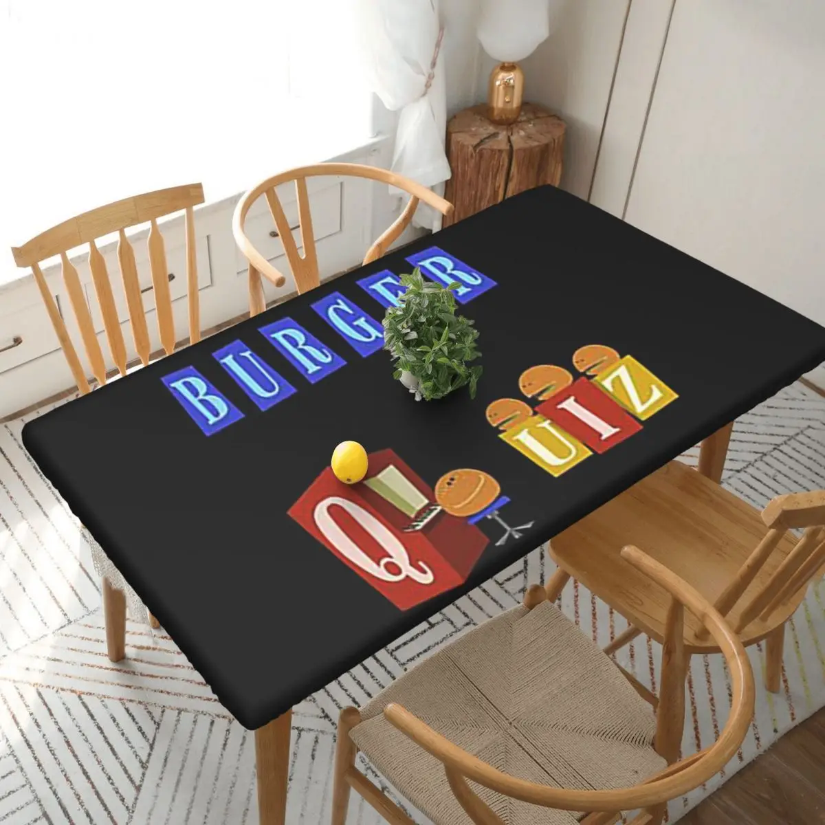 Burger Quiz New Logo Custom Rectangular Tablecloth Oilproof Table Cover for Dining Events Table Cloth