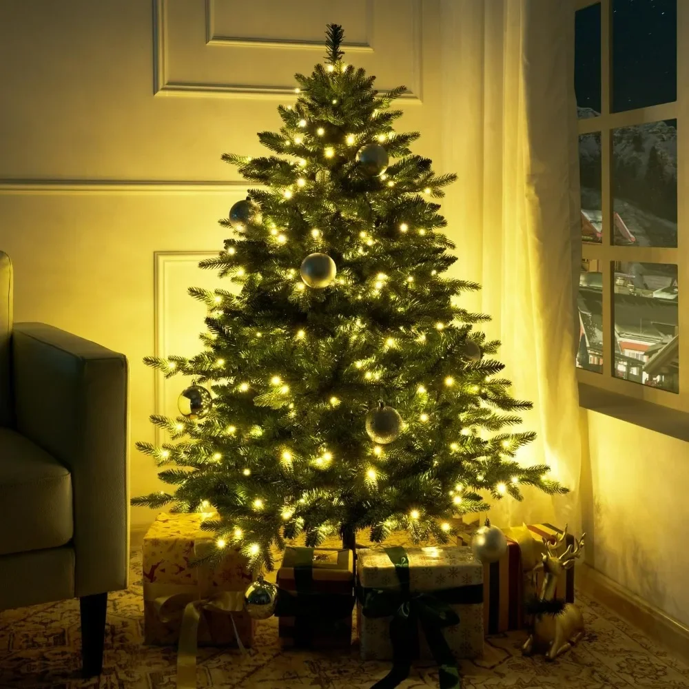 

Prelit Aritificial Christmas Tree with 1117 Branch Tips, 300 Warm Lights and Metal Stand, Wide Christmas Tree with Lights