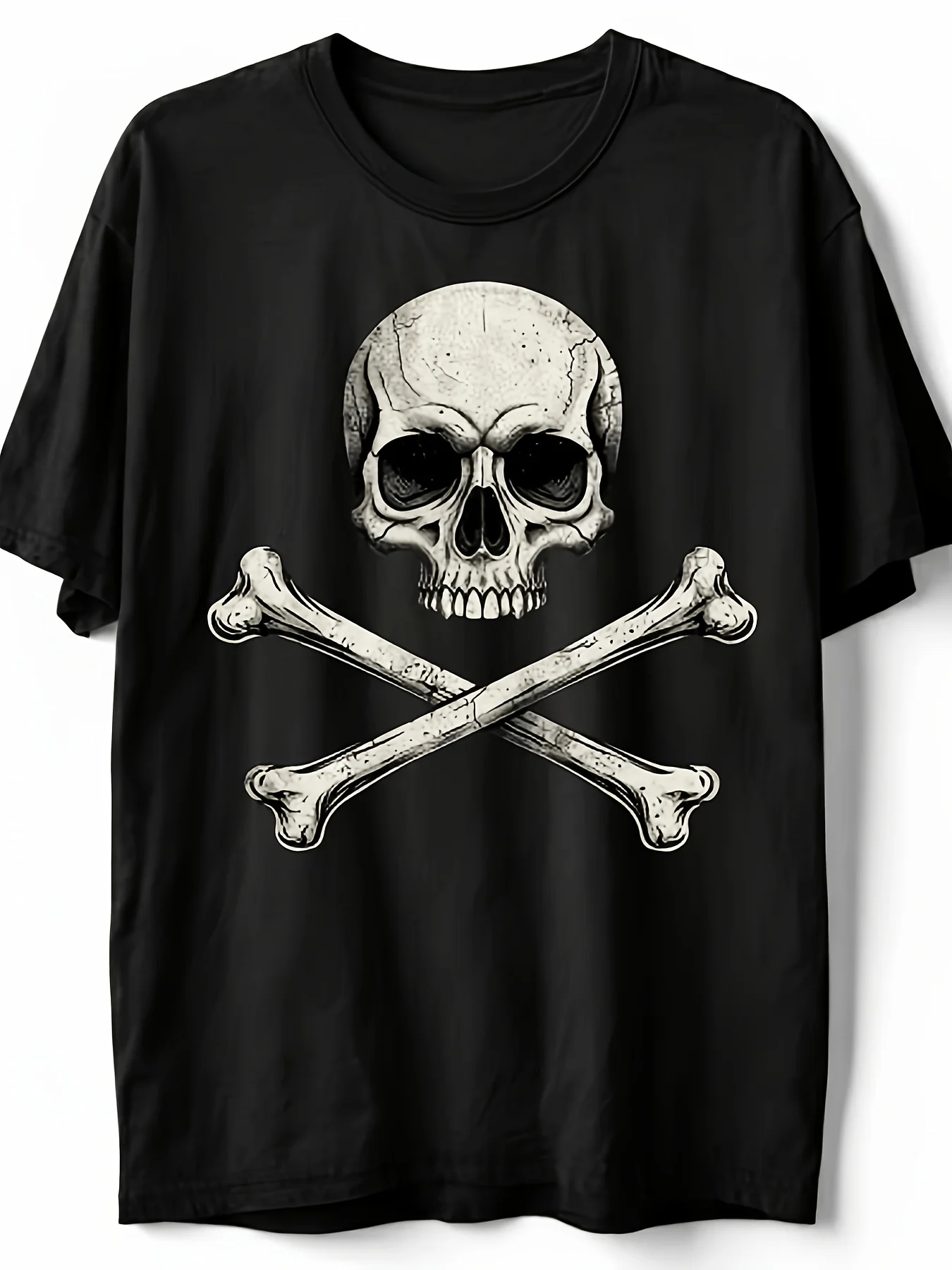 Vintage Skull and Crossbones Design T-Shirt, Perfect for Those Who Love Pirates, Motorcycle Culture, and Gothic Style This Lightweight and Breathable Crew Neck T-Shirt Is Suitable for Both Men and Women.