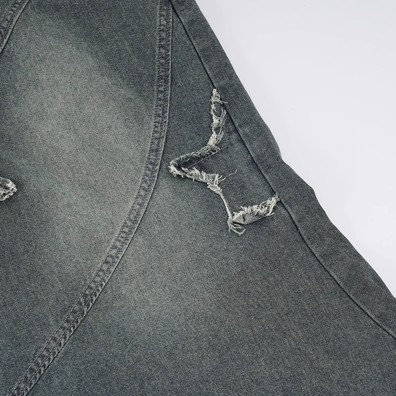 SUCHCUTE Y2k Patchwork Denim Langer Rock für Damen, Retro Slim Fit, zerrissener Mid-Waist-Meerjungfrauenrock, modischer unregelmäßiger Rock mit Quasten – Detail 9