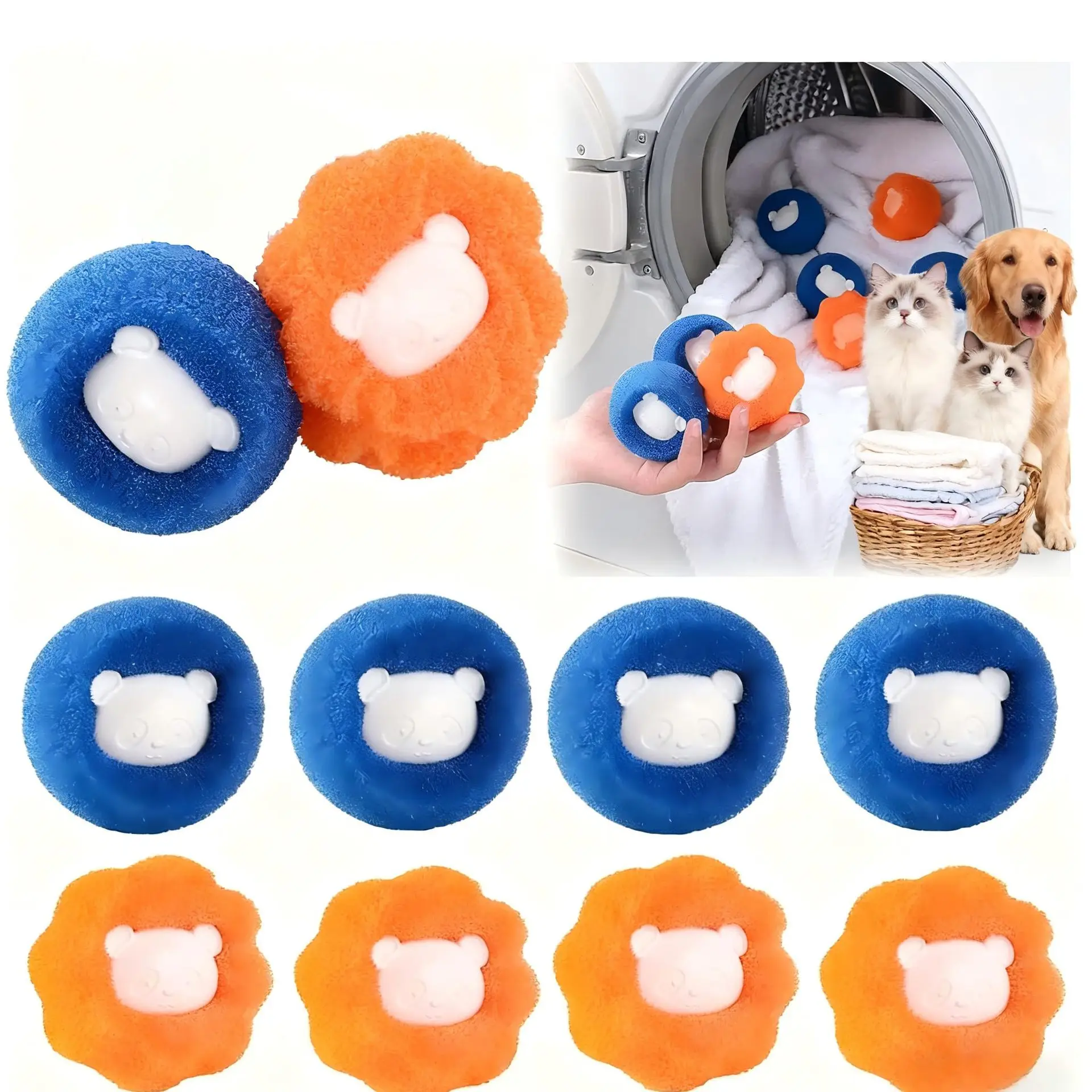 5 Sets Of Household Pet Hair Remover, Machine Washed Bear Sticky Sponge, Reusable, Suitable For Washing Machine, Dryer