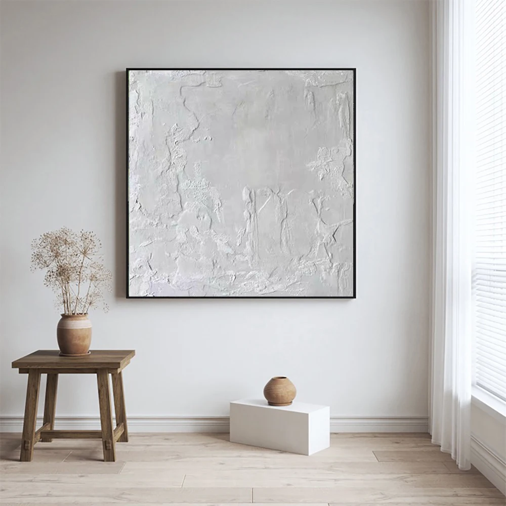 Modern Canvas Wall Art Handpainted Textured Abstract Oil Painting Contemporary Minimalist Grey Painting Home Decorations Artwork