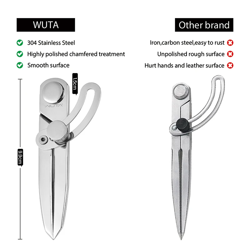 WUTA Completely Polished Leather Compass Adjustable Spacing Wing Divider 304 Stainless Steel Craft Regulation Tools DIY Scriber