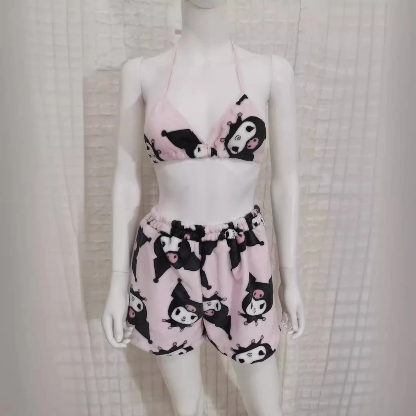 

Hello Kitty Flannel Shorts Women Summer High Waist Elastic Casual Sports Shorts Loose Fit