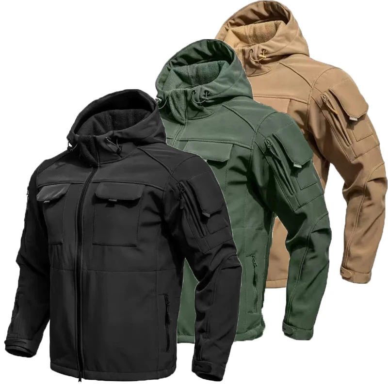 

Men's Winter Autumn Warm Cargo Fleece Jackets Softshell Waterproof Hood Windproof Outdoor Coats Hiking Camping Climbing Casual