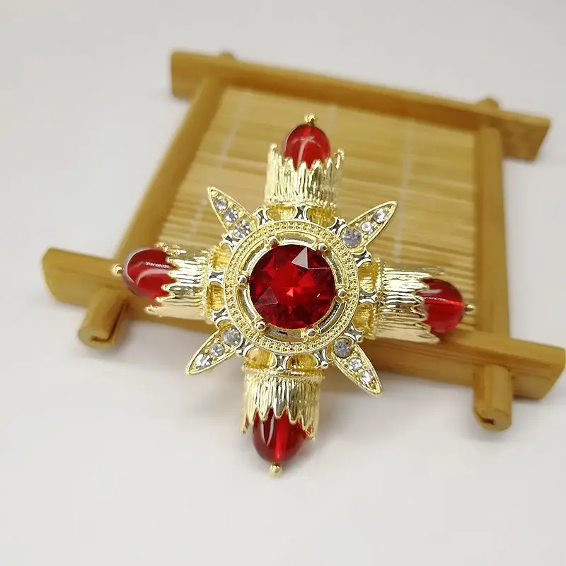 Baroque Red Rhinestone Cross Brooch Pin Metal Big Brooches for Women Vintage Pins Clothes Scarf Clip Jewelry