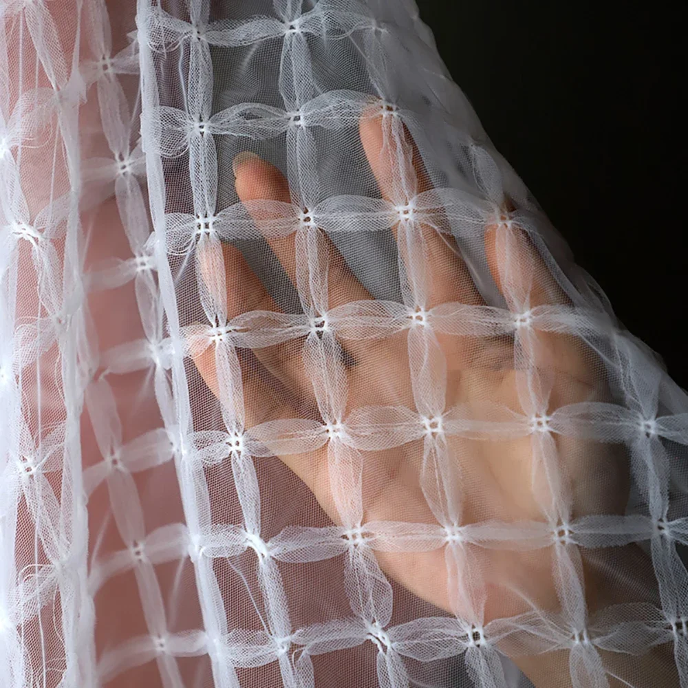 White Soft 3D Grid Tulle Mesh Fabric For Tutu Princess Dress Bridal Dress Voile Fabric Sewing Croptops Tops Cloth