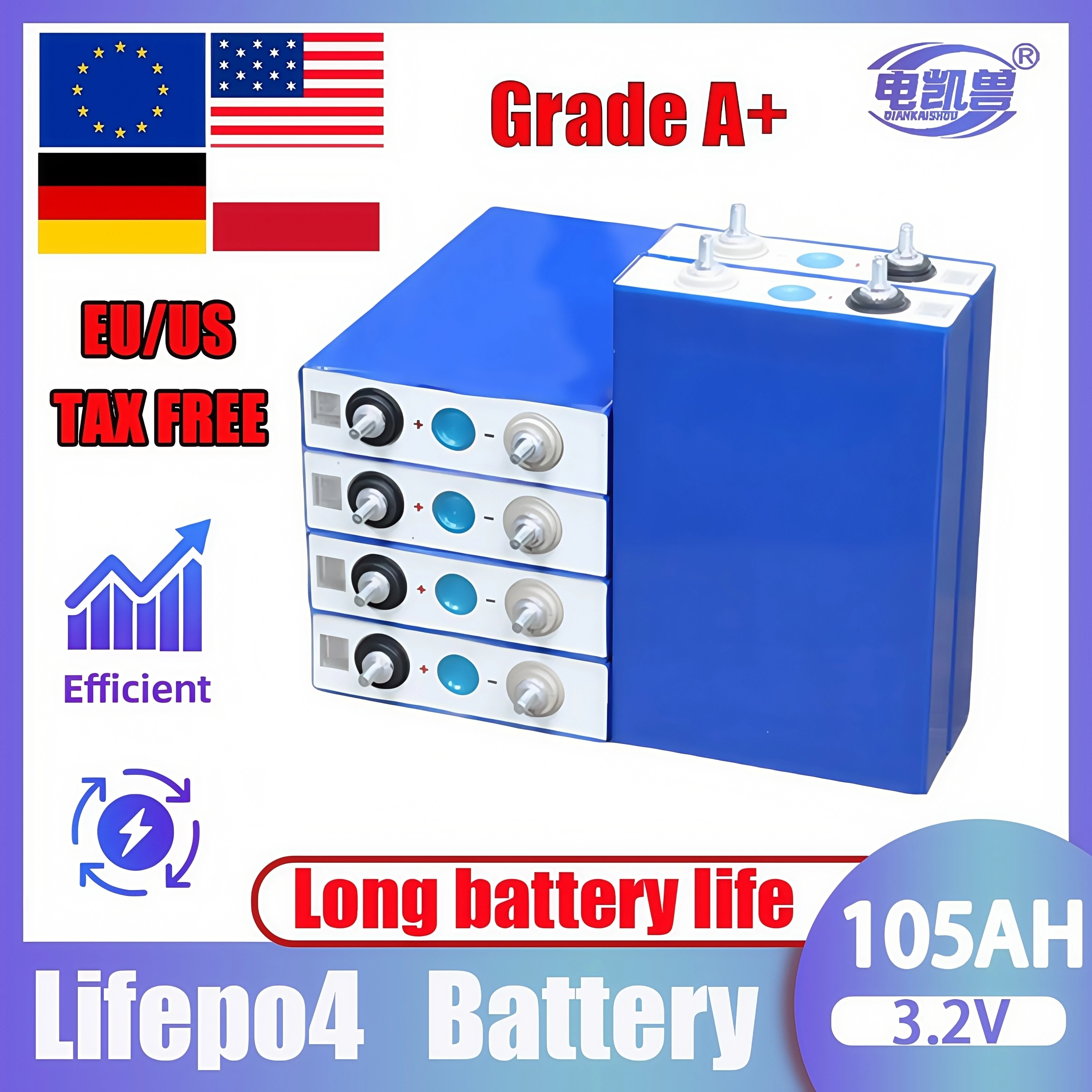 

105 Ач 3,2 В LiFePO4 аккумулятор DIY 4S 12 В 8S 24 В 48 В инвертор для автофургона мотоцикла электромобиля путешествия солнечный класс a