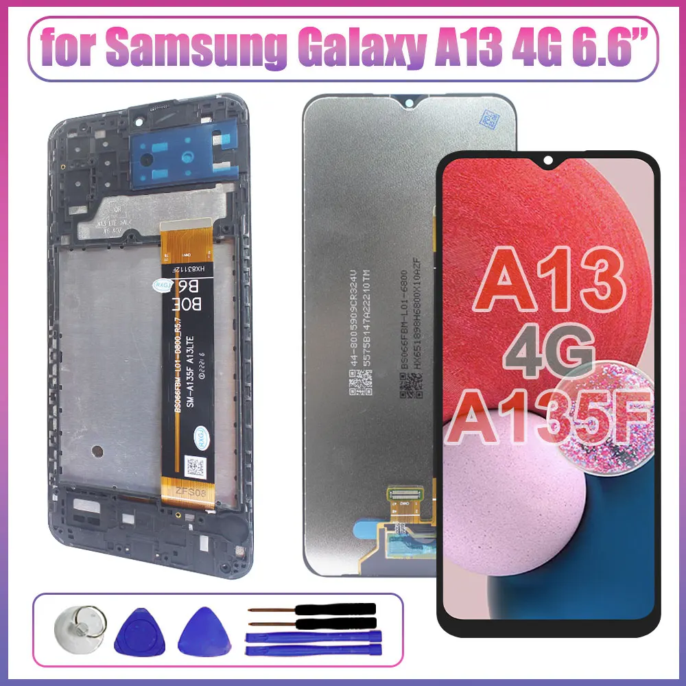 Pantalla LCD para Samsung Galaxy A13 4G, Repuesto de Digitalizador de Pantalla Táctil, Carcasas y Marco para A135F A135M