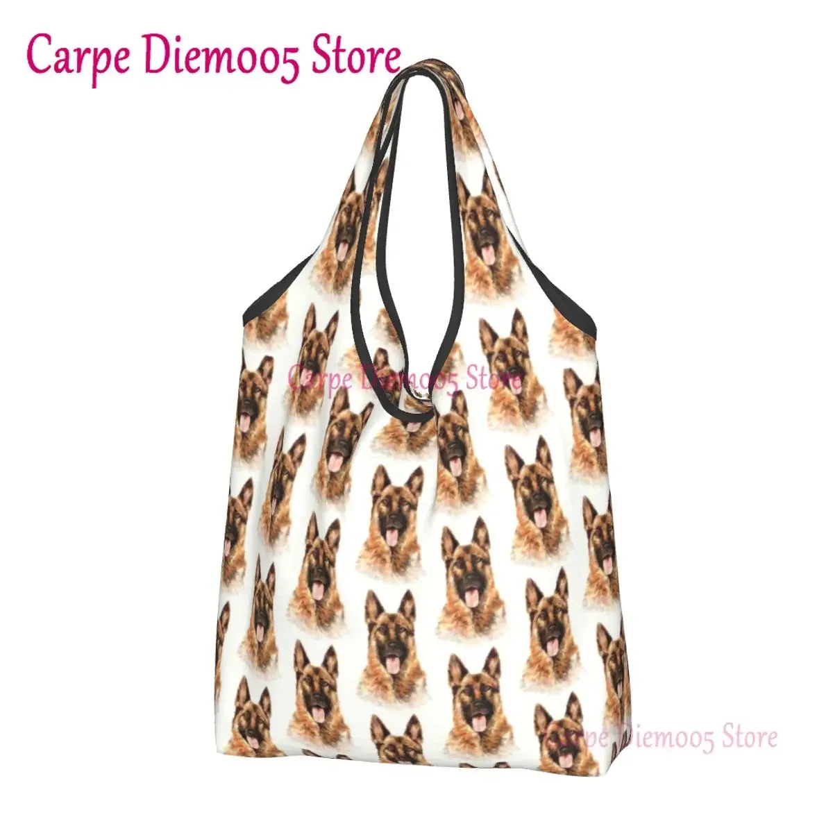 Reusable German Shepherd Dog Lover Shopping Bag Women Tote Bag Portable Alsatian Wolf Dog Groceries Shopper Bags