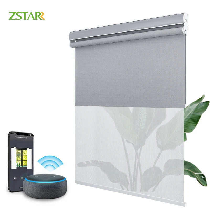 ZSTARR Smart Motorised Double Layer Blackout And Light Filtering 2-in1 Day And Night Window Roller Blind For Hotel Office