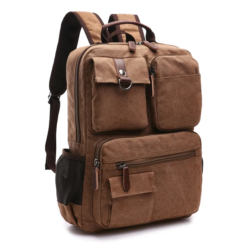 Double Shoulder Men's Edition Tide University Middle School Canvas Casual Business Computer Backpack Large Capacity Travel
