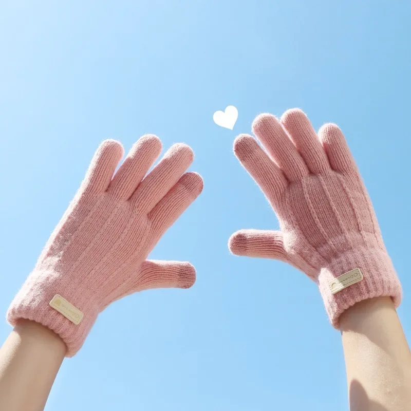 الجديد الشعبي العملي الصوف الشتاء محبوك متعدد المشاهد الدافئة ركوب سميكة إصبع قفازات شاشة لمس