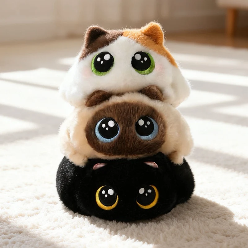 Kawaii Mini Katzen-Plüschtier Weiches Flauschiges Kuscheltier Beruhigende Puppe Liegende Haltung Weiches Rundes Katzen-Plüschtier für Mädchen Geburtstagsgeschenk