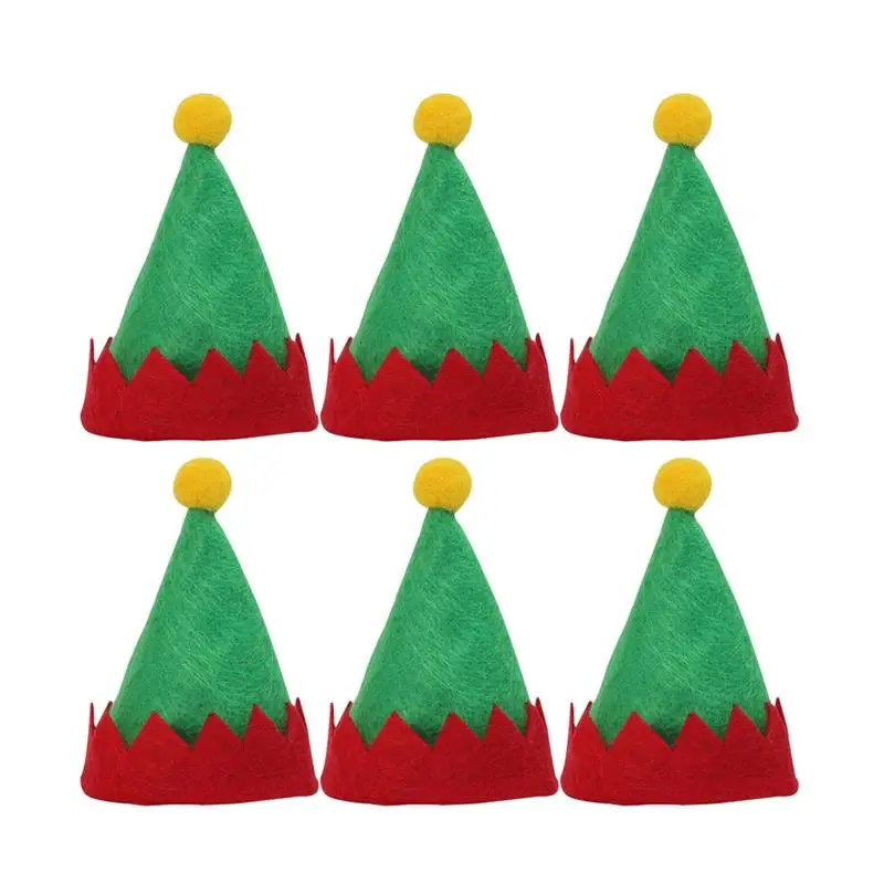 6pcs Mini Christmas Cap Xmas Lollipop Hat Lolly Hat Decor Candy Santa Packing Cap DIY Festival Christmas Party Decor Supply