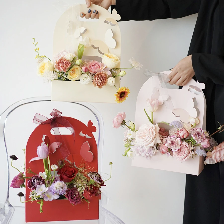 5/10Pcs Butterfly Flower Box, Hand Flower Basket, Paper Flower Box, Flower Arrangement Bag, Flower Packaging Gift Box