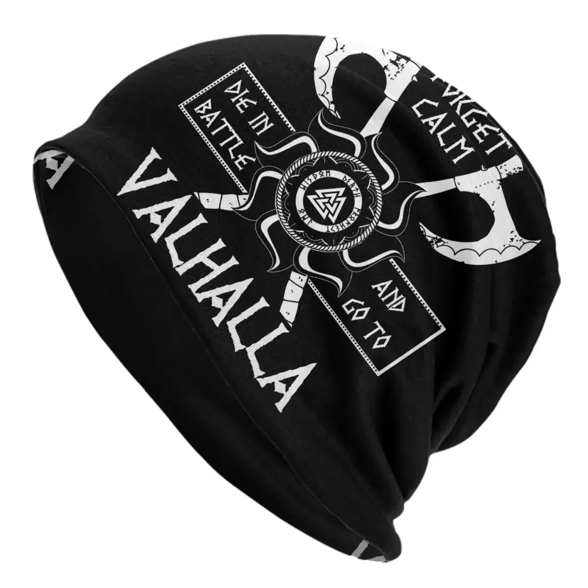 Custom Die In Battle And Go To Valhalla Vikings Bonnet Hat Knit Hat Hip Hop Unisex Adult Warm Winter Skullies Beanies Caps