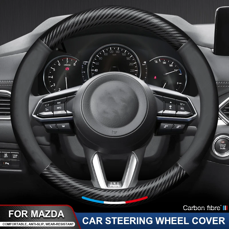 

Car Carbon Fiber Leather Steering Wheel Cover For Mazda 2 3 5 6 CX3 CX-4 CX-5 CX-7 CX-8 RX-7 MX5 Miata BT-50 CX-30 CX-50 CX-60