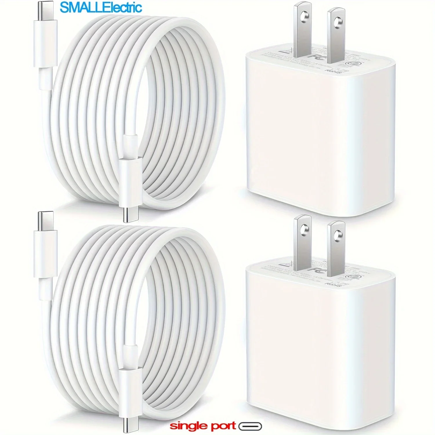 20W USB C Fast Charging Block for iPad, 2Pack Type C Wall Charger with 6FT C to C Cable for iPhone 15/Plus/Pro/Max