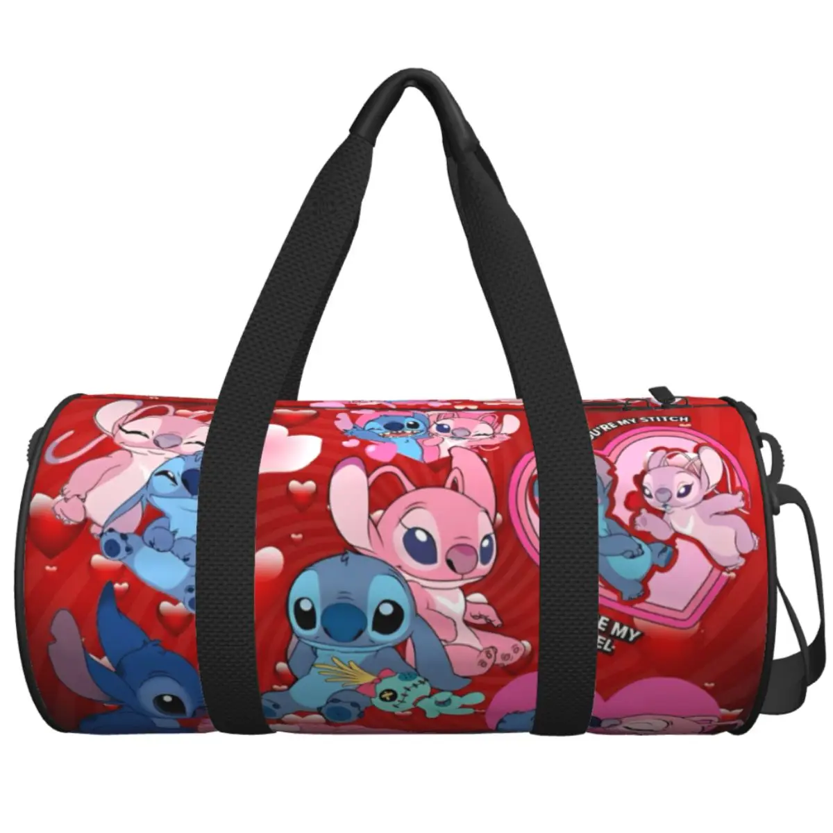

Pink Lilo And Stitch Angel Travel Bag Large Sport Bags Portable Men Women Design Gym Bag Casual Colorful Fitness Bag