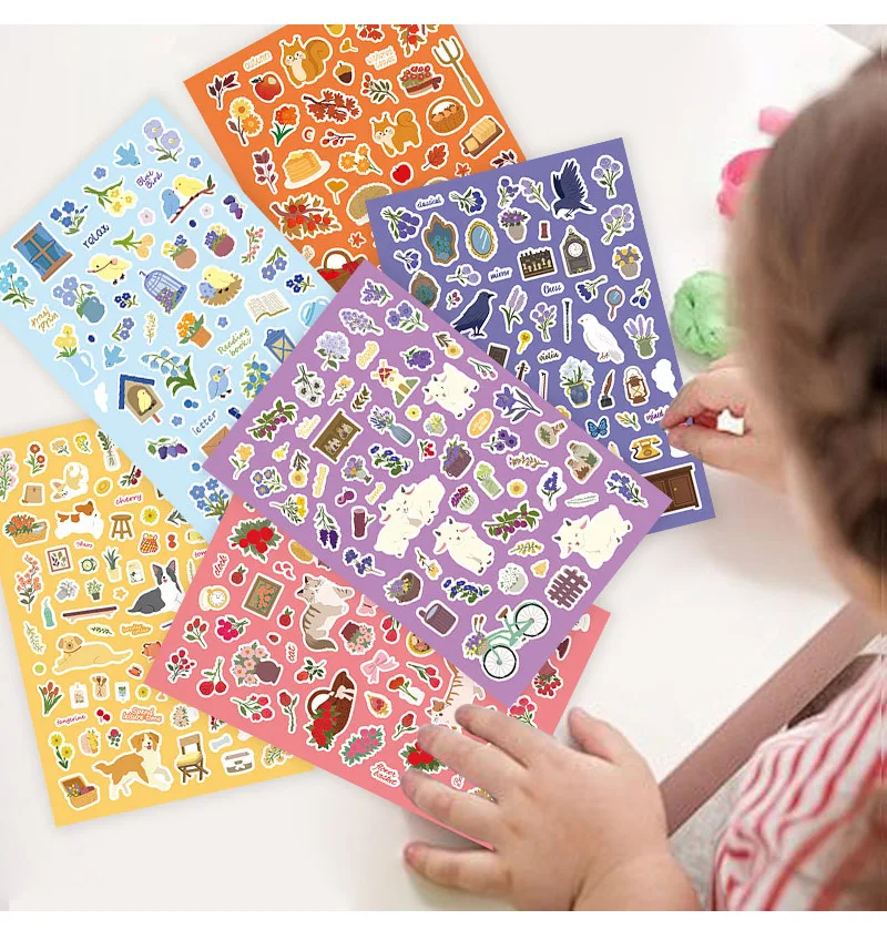 

8/16sheets Animal Daily Stickers Cute Cartoons Children Exquisite Fashion DIY Toys Secret for Bottle Travel Bag Aesthetic Decals