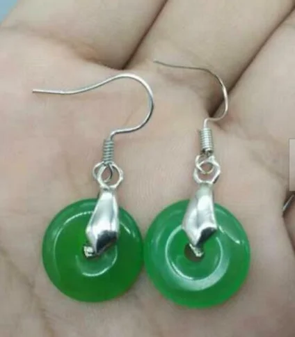 Details about  Fashion Green Jade Silver Hook earrings Drop Earring AAA