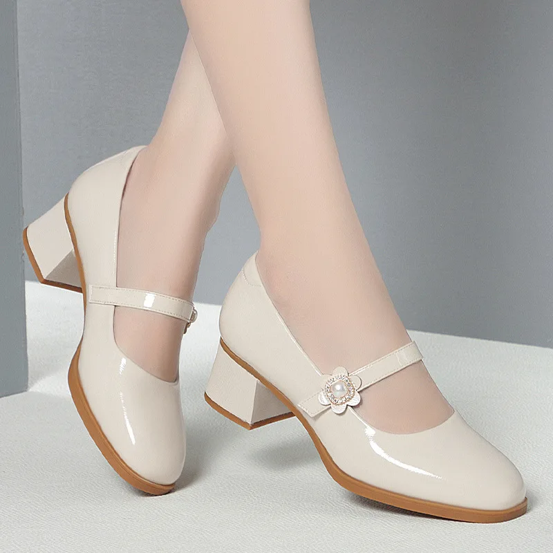 2024  New Soft Leather Spring Summer Ladies Platform Mixed Color  Hook Comfy Preppy Girl Mary Jane Lolita Sweet Shoes Gentle