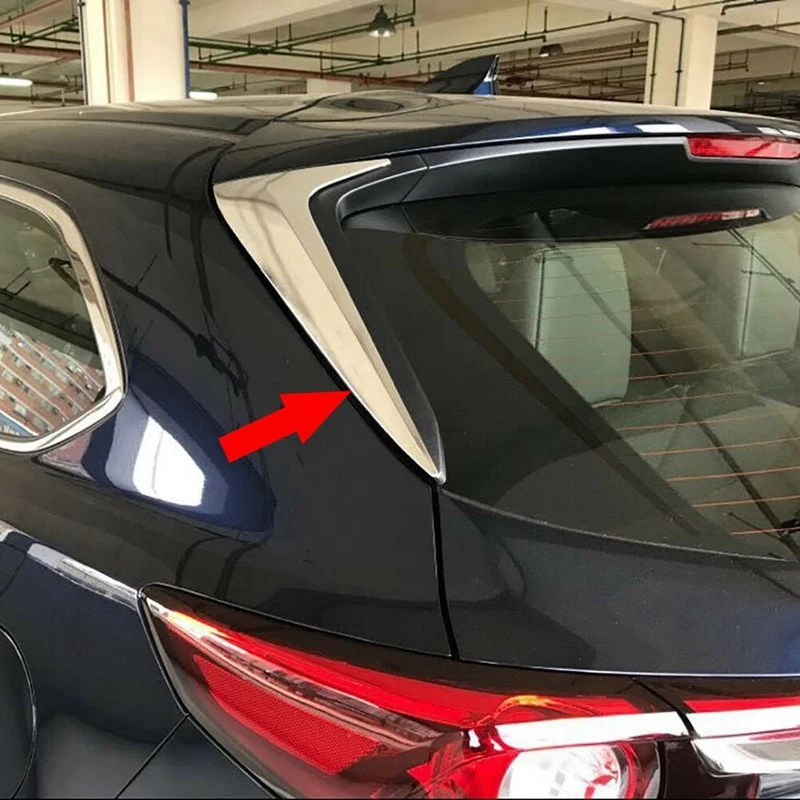 For Mazda CX-9 2016-2021 Chrome Rear Spoiler Wing Side Beveled Triple-cornered Window Cover Trim