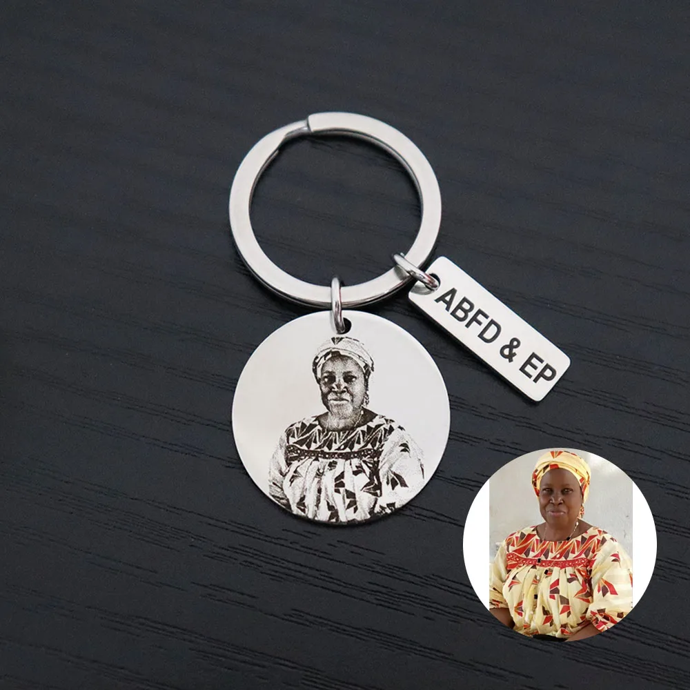 25mm Custom Engrave Photo Keychain Personalized Couple/Family Picture Stainless Steel Birthday Gift For Men Women Family Jewelry